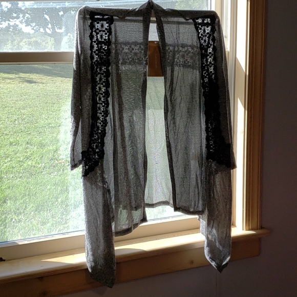 Cardigan Sweater Knit Classic Black Grey Lace Grey Black NWT - Picture 5 of 10